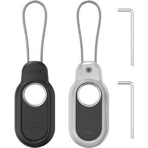 عبوتان لجراب Samsung Galaxy SmartTag2 مع قفل كابل سلكي، حافظة حامل آمن للعلامة الذكية 2، غطاء SmartTag 2 الصلب للكمبيوتر الشخصي للمفاتيح والمحفظة والأمتعة والحيوانات الأليفة (أسود + شفاف)