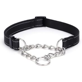 Martingale Dog Collar with Stainless Steel Chain, Martingale Collar with Reflective, Adjustable for Medium Large Dogs (S, Black)