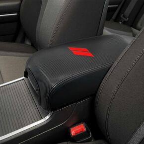for Dodge Charger Center Console Cover 2024 2023 2022 2021-2011 for Chrysler 300 2022-2015 Leather Armrest Cover Seat Console Box Lid Protector Interior Accessories (Black Stitches, Red Logo)