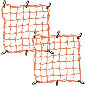 Small Cargo Net-15"x15" Expands to 30"x30" | Reinforced Hooks, Natural Latex Core | Heavy-Duty Bungee Net for Helmets, Bikes, ATV, UTV, Luggage (Red, 1 Pack)