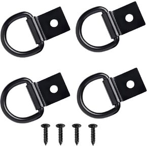 4 Pcs D Rings Tie Down Anchors Hooks for Floor Trucks RV Campers Vans ATV SUV Boats Motorcycles Cargo Control & Surface Mount,D-Ring Heavy Duty 1/4" 2400 Pound Capacity,Black D Ring with Screws