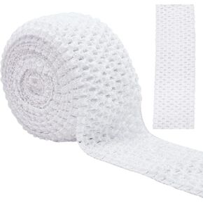 GORGECRAFT 5.5 Yards 1.7" Wide Elastic Crochet Headband Ribbon Crochet Stretch Trim Fabric for Hair Accessories Tube Top, White