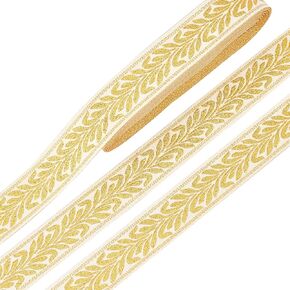 PH PandaHall 10 Yards Gold Jacquard Ribbon 1 Inch Edge Woven Braid Trim Ethnic Embroidery Jacquard Trim Vintage Flowers Straps for Sewing, Handmade Bag, Curtain Slipcover, DIY Clothing Decoration
