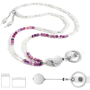 Retractable Lanyards for ID Badges and Keys, Beaded Lanyards for Women Natural Stone, Teacher Lanyard High-Performance Cute Lanyard Morganite