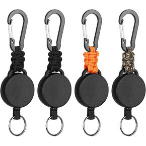 Retractable Keychain Heavy Duty Carabiner Badge Holder Retractable Badge Reel ID Holder Steel Retractable Cord and Paracord Extendable Key Ring 4 Pack