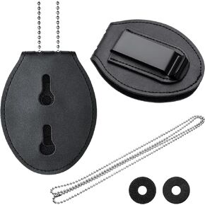 Sadnyy Neck Chain Badge Holder Leather Police Badge Holder Security Card Holder with Inside ID Storage Universal Chain Badge Sleeve for Police, Firefighter, Detective (Rectangle)
