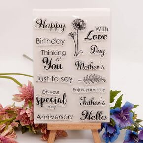WooYangFun 1pc Happy Valentine's Day with Love Happy Mother's Day Father Clear Stamp for Card Making Decoration and Scrapbooking 11x16cm