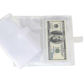 Croshuki 3x7 inch Clear Plastic Cash Envelope Receipt Coupon Stickers Stamps Envelope Case Index Card Holder, 20 Pages 40 Holes
