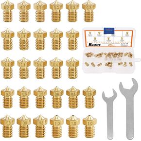مجموعة فوهة طابعة ثلاثية الأبعاد من Rustark 30 قطعة رؤوس طباعة نحاسية J-Head Extruder 0.2 مم 0.3 مم 0.4 مم 0.5 مم 0.6 مم 0.8 مم 1 مم أدوات مع 2 مفتاح ربط لإزالة استبدال الفوهات V5 V6 in Kuwait
