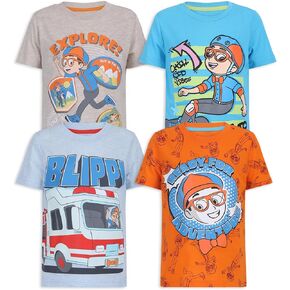 Blippi Moonbug Boys 4 Pack Short Sleeve T-Shirt for Toddler and Big Kids