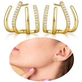 Gold Claw Earrings for Women Gold Ear Cuff Earrings for Women Cubic Zirconia Earrings That Look Like Multiple Piercings Stud Earrings Wrap (Gold)