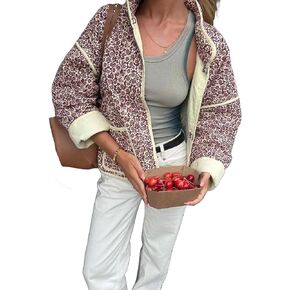 Perbai Womens Floral Cropped Quilted Jacket Lightweight Reversible Open Front Puffer Cardigan Coat