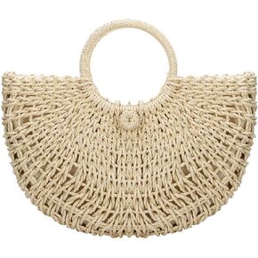 Handwoven Rattan Top-handle Bag for Women Hobo Bag Straw Tote Bag Bohemian Round Summer Beach Large Carrying Retro Handbag