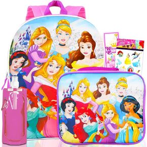 Fast Forward Disney Princess Backpack and Lunch Box Set - Bundle with 16" Princess Backpack, Disney Princess Lunch Bag, Water Bottle, Princess Stickers, More | Princess Backpack for Girls