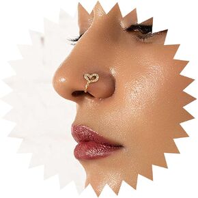 Erimberate Punk Crystal Nose Ring Gold Cz Heart Clip On Nose Ring Crystal Hollow Heart Nose Ring Rhinestone Heart Nose Ring Hoop Jewelry for Women and Girls Gifts