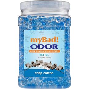Odor Eliminator Essential Oil Gel Beads 48 oz Refill - Air Freshener - Eliminates Odors in Bathroom, Pet Area, Closets, RVs, Pet Areas (Crisp Cotton)