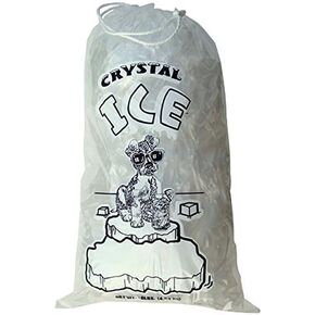 Crystal Clear 10lb Plastic Ice Bags with Cotton Drawstring Reusable Food Grade Heavy Duty Ice Cube Bags Tear Proof Ice Machine Bulk Storage Thickness 1.5 Mil 38Microns, 100-pack