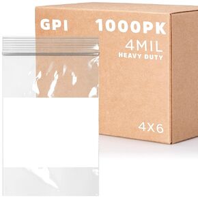 GPI - 4" x 6" - Bulk Pack of 500, 4 Mil Thick, Heavy Duty, Clear Plastic Reclosable Zip Bags, with Write-on White Block for Labeling, Strong & Durable Poly Baggies with Resealable Zipper Top Lock.