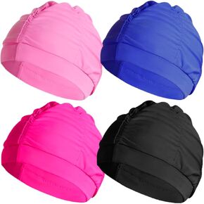 4 pcs Flower Cloth Swim Caps for Women, Fabric Durable Non-Waterproof Elastic Swimming Caps Bathing Cap for Long Hair Girl