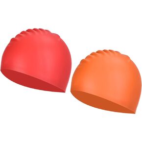 PATIKIL Silicone Swim Cap, 2 Pcs Waterproof Swimming Hat Non-Slip Adult Swimming Caps for Women and Men Swim Training Racing, Orange & Red