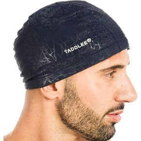 Taddlee Men Swim Cap PU Fabric Silicone Swimming Hat Pool Waterproof Sports Adult Swim Wear Accessories Large Size Outdoor