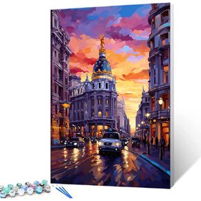 Tucocoo Paint by Number France Street Scenery Street Town Landscape DIY Painting On Canvas with Brushes Acrylic Paints Paint by Numbers for Adults and Kids Students Beginner 16x20 Inch（DIY Frame）