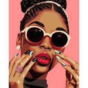 Paint by Number African American DIY Acrylic Painting Paint by Number Kit for Kids Adults Beginner Fashion Black Girl DIY Canvas Painting by Numbers Painting Arts Craft 16x20 Inch（Without Frame ）