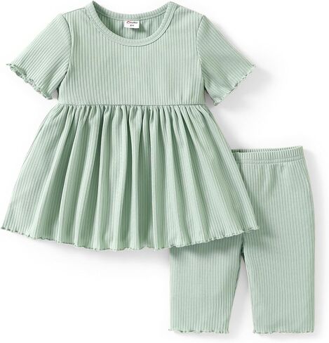 PATPAT Toddler Girls Summer Outfit 2 Piece Short Sleeve Peplum Ruffle Top T-Shirt and Short Sets 2-6Y in Saudi Arabia