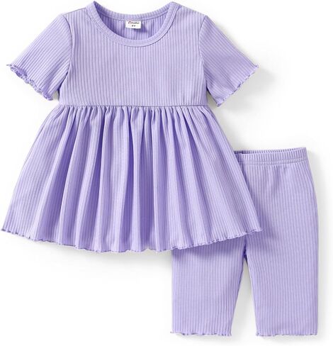 PATPAT Toddler Girls Summer Outfit 2 Piece Short Sleeve Peplum Ruffle Top T-Shirt and Short Sets 2-6Y in Saudi Arabia