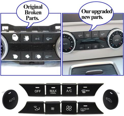 غطاء زر تكييف الهواء لوحدة التحكم المركزية من Goodithy طقم غطاء زر التحكم في المناخ AC بديل لسيارة Mercedes Benz C GLK Class W204 X204 C180 C200 C300 2010 2011 2012 2013 2014 2015 (نموذج مجموعة) in Kuwait