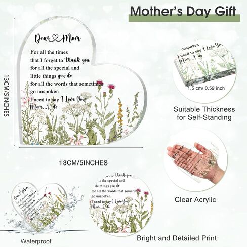 Mom Gifts for Mom from Daughter and Son Heart Keepsake Sign Best Mom Ever Gifts Appreciation Gifts Acrylic Plaque Desk Decorations for Mom Birthday Gifts Mother in Law Gift Grandma in Saudi Arabia
