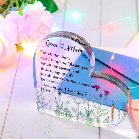 Mom Gifts for Mom from Daughter and Son Heart Keepsake Sign Best Mom Ever Gifts Appreciation Gifts Acrylic Plaque Desk Decorations for Mom Birthday Gifts Mother in Law Gift Grandma in Saudi Arabia