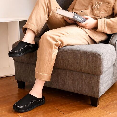 Honalika رجل بدون كعب النعال اليدوية تنفس Microsuede منخفضة الظهر أحذية منزلية مع لينة رغوة الذاكرة النعال للرجال في الأماكن المغلقة in Saudi Arabia