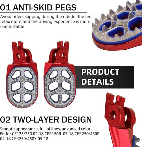 PRO CAKEN CNC Dirt Bike Double-deck Footpegs Rest Pedal Foot Pegs for CR125 250 02-08 CRF150R 07-18 CRF250 450R 04-18 CRF250 450X 05-18 in Kuwait