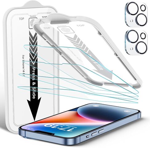 EZ-GLAZ-4 Pack Screen Protector for iPhone 11[6.1 inch] With 2 Pack Camera Lens Protector, [Drop Protection] 9H Hardness Scratch Resistant Tempered Glass Film, Easy to install - HD Clear in Saudi Arabia