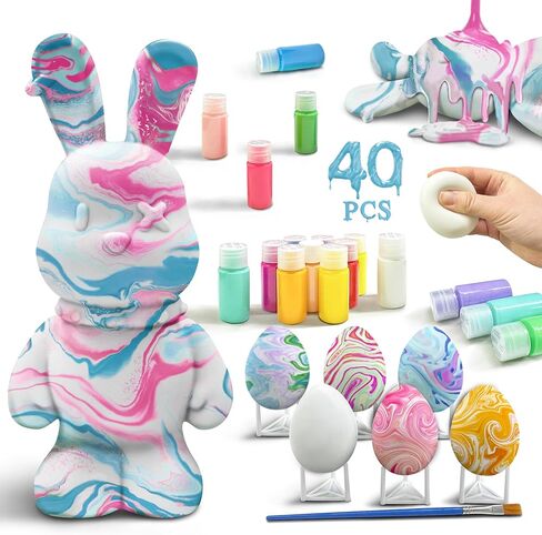 مجموعة 40 قطعة من أدوات صب الفنون اليدوية، قم بطلاء بنك أموال الأرنب الخاص بك، حصالة عملات معدنية غير مكتملة على شكل أرنب، 6 بيضات إسفنجية بطيئة الارتفاع، لوحة سائلة للأطفال الأولاد والبنات، ديكور غرفة هدايا عيد الميلاد in Kuwait