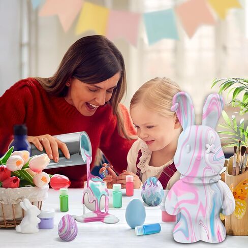 مجموعة 40 قطعة من أدوات صب الفنون اليدوية، قم بطلاء بنك أموال الأرنب الخاص بك، حصالة عملات معدنية غير مكتملة على شكل أرنب، 6 بيضات إسفنجية بطيئة الارتفاع، لوحة سائلة للأطفال الأولاد والبنات، ديكور غرفة هدايا عيد الميلاد in Kuwait