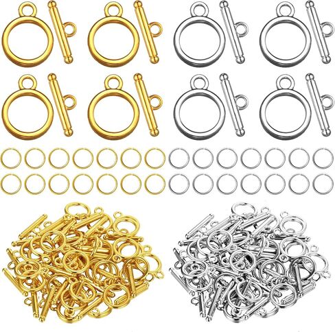260 Pieces Toggle Clasps for Jewelry Making Include 60 Pairs Alloy Toggle Clasps Connectors Metal Bar and Snap Ring with 200 Pieces Open Rings(Gold, Silver) in Saudi Arabia