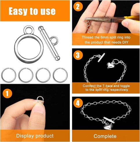 260 Pieces Toggle Clasps for Jewelry Making Include 60 Pairs Alloy Toggle Clasps Connectors Metal Bar and Snap Ring with 200 Pieces Open Rings(Gold, Silver) in Saudi Arabia