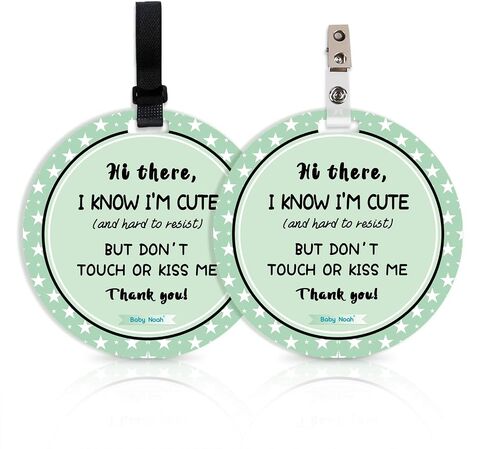 No Touching Newborn Baby Car Set Sign or Stroller Tag, Do Not Touch Baby Sign for Baby Girl Boy, Baby Preemie Gender Neutral No Touch Safety Sign with Hanging Straps and Clip (2 Pack Set) in Saudi Arabia