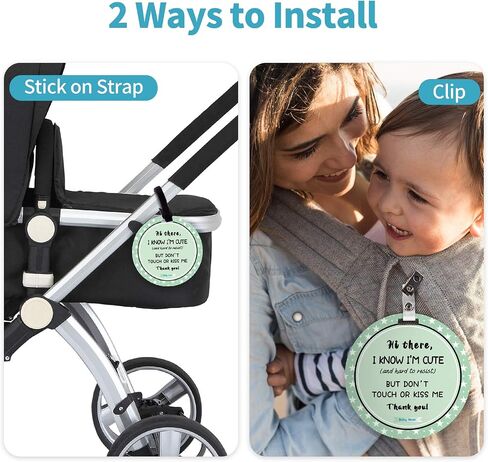 No Touching Newborn Baby Car Set Sign or Stroller Tag, Do Not Touch Baby Sign for Baby Girl Boy, Baby Preemie Gender Neutral No Touch Safety Sign with Hanging Straps and Clip (2 Pack Set) in Saudi Arabia