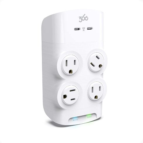 360 Electrical Revolve 60 Watt USB-C Wall Tap Power Surge Protector with 2 USB C Ports, 4 Rotating Outlets, Multi Plug Outlet Splitter, Electric Wall Outlet Adapter, Swivel Outlets Fit 4 Large Plugs in Kuwait