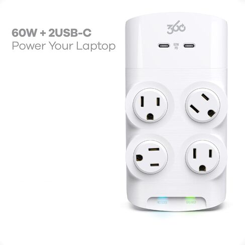 360 Electrical Revolve 60 Watt USB-C Wall Tap Power Surge Protector with 2 USB C Ports, 4 Rotating Outlets, Multi Plug Outlet Splitter, Electric Wall Outlet Adapter, Swivel Outlets Fit 4 Large Plugs in Kuwait