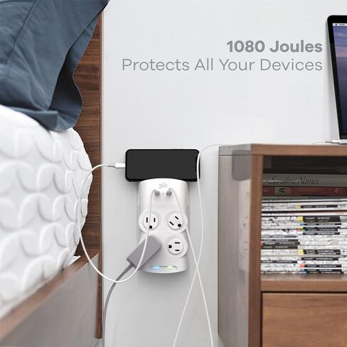 360 Electrical Revolve 60 Watt USB-C Wall Tap Power Surge Protector with 2 USB C Ports, 4 Rotating Outlets, Multi Plug Outlet Splitter, Electric Wall Outlet Adapter, Swivel Outlets Fit 4 Large Plugs in Kuwait
