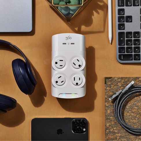 360 Electrical Revolve 60 Watt USB-C Wall Tap Power Surge Protector with 2 USB C Ports, 4 Rotating Outlets, Multi Plug Outlet Splitter, Electric Wall Outlet Adapter, Swivel Outlets Fit 4 Large Plugs in Kuwait