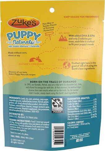 حقيبة Zuke's Puppy Naturals من مكافآت الجراء الناعمة للتدريب، مكافآت طبيعية للكلاب مع وصفة سمك السلمون - حقيبة 5.0 أونصة in Kuwait