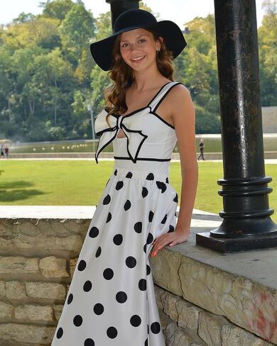 FLAXMAKER Black and White Bow-tie Decor Women's One Piece with Beach Cover up Polka dot Print Skirt Swimsuit and Skirt (Adult, S, Swimsuit and Skirt) in Saudi Arabia