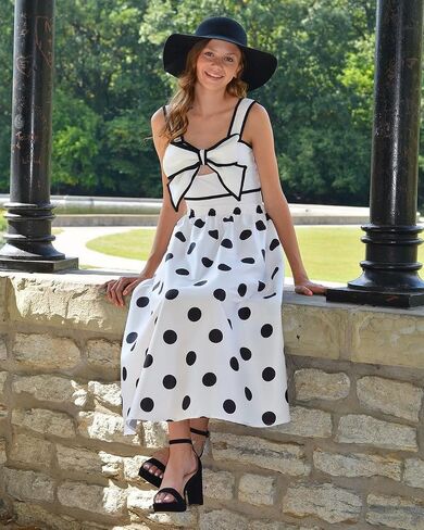 FLAXMAKER Black and White Bow-tie Decor Women's One Piece with Beach Cover up Polka dot Print Skirt Swimsuit and Skirt (Adult, S, Swimsuit and Skirt) in Saudi Arabia