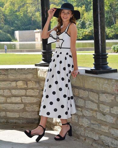 FLAXMAKER Black and White Bow-tie Decor Women's One Piece with Beach Cover up Polka dot Print Skirt Swimsuit and Skirt (Adult, S, Swimsuit and Skirt) in Saudi Arabia
