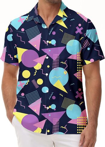 KYKU 80s Costume 90s Clothes Hawaiian Shirt for Men Button Down Shirts Short Sleeve Retro Disco Outfits in Saudi Arabia